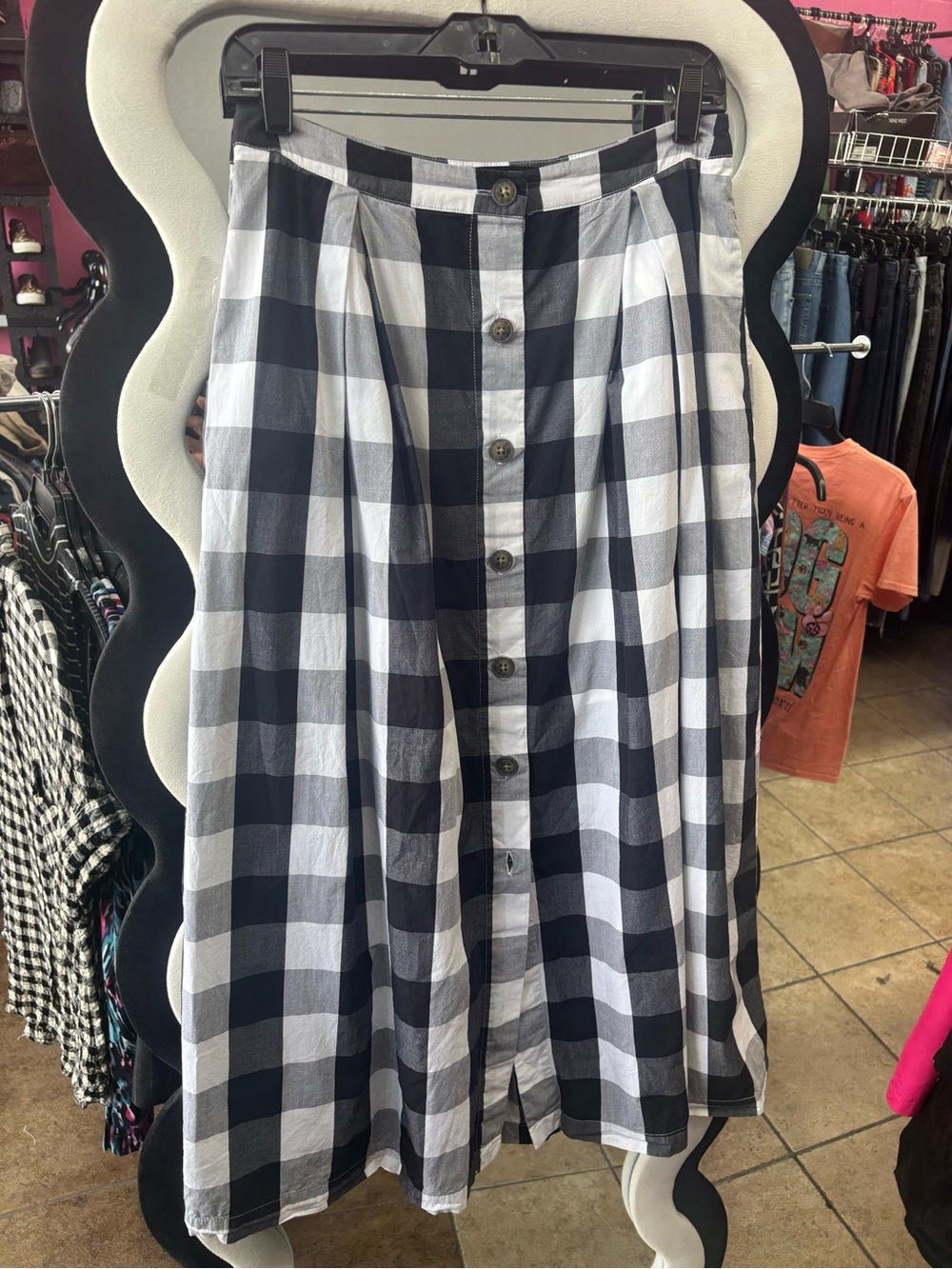Who What Wear Black and White Gingham Maxi Skirt
